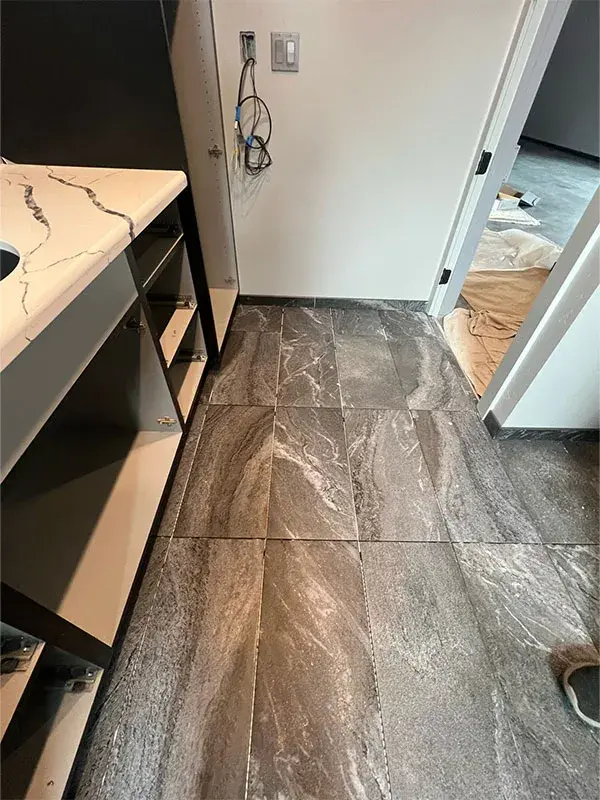 Bathroom project by Barron's Flooring & Home in Jackson, CA featuring Mannington Adura luxury vinyl tile
